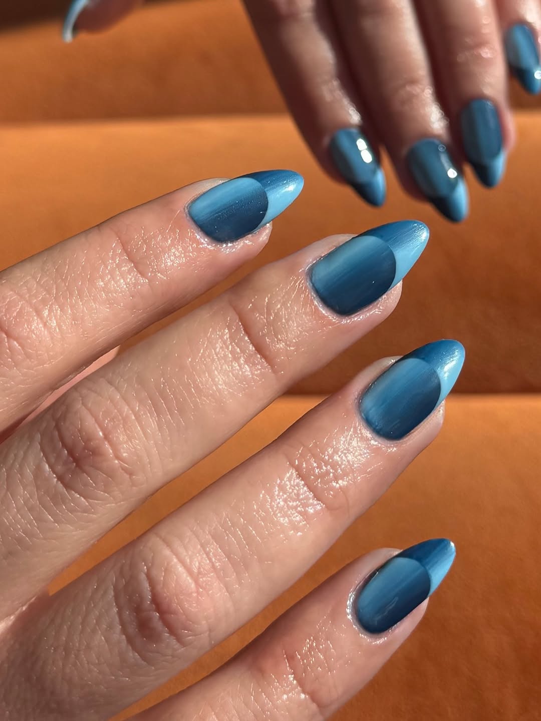 Blue French nail closeup